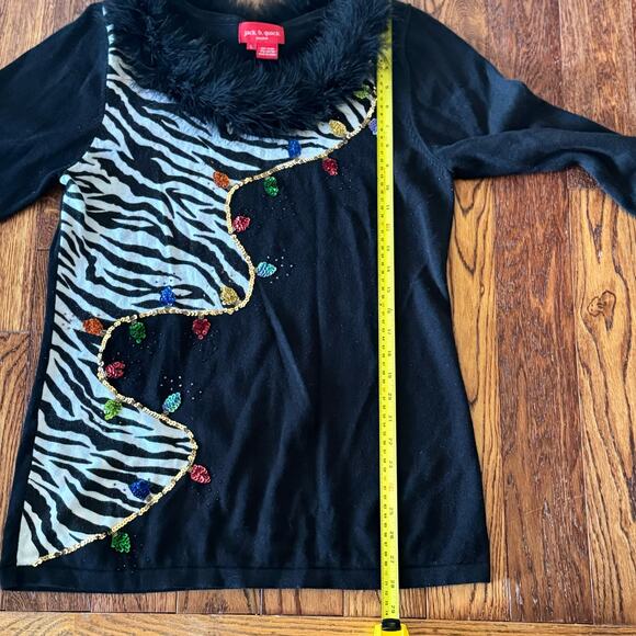 VTG Christmas Lights Sweater Womens L Faux Fur Collar Ugly Christmas Zebra - Picture 8 of 9
